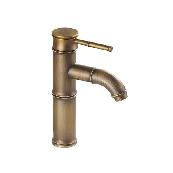 Grifo de baño de bambú antiguo, acabado en bronce, lavabo, grifo de agua, manija única 209u