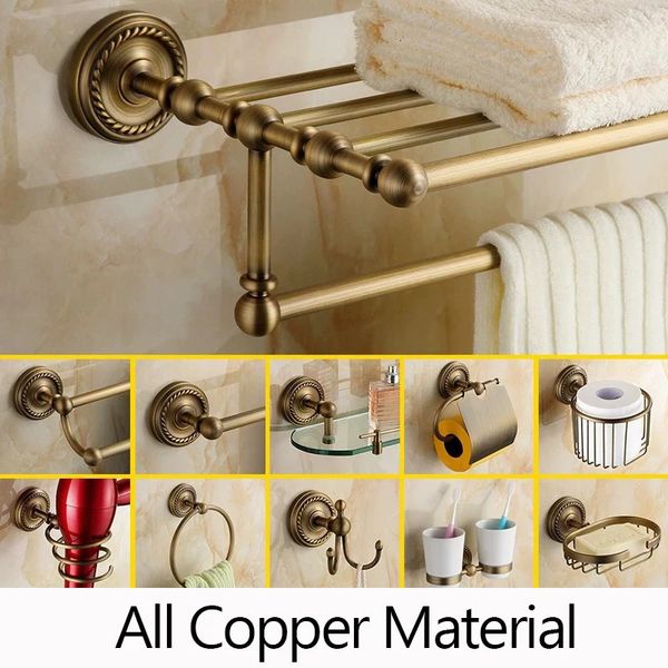 Accesorios de baño antiguos, toallero de cobre de estilo europeo, juego de herrajes, soporte para escobilla de baño, dormitorio, cocina, estante 240312