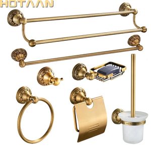 . Accessoires de salle de bain en aluminium en laiton antique ensemble Robe Hook Papier Porte-serviette Bar Panier de savon Panier de salle de bain Ajustement 231222