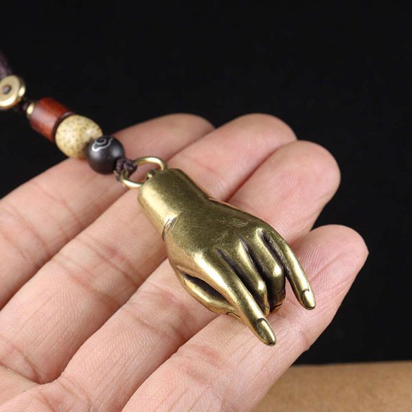 Antiguo de latón auspicioso Buda Buque de manos Cachándose Cobre Lotus Finger For Good Luck Chains Batinket Mujeres Mujeres de suerte Regalo