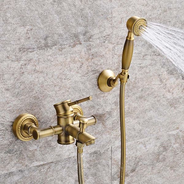 Antiguo Baño de baño Ducha Faucet Hot Hot Hot Mezclador Grúa Tap Monte de pared Material de latón Bambú Bañera Conjunto