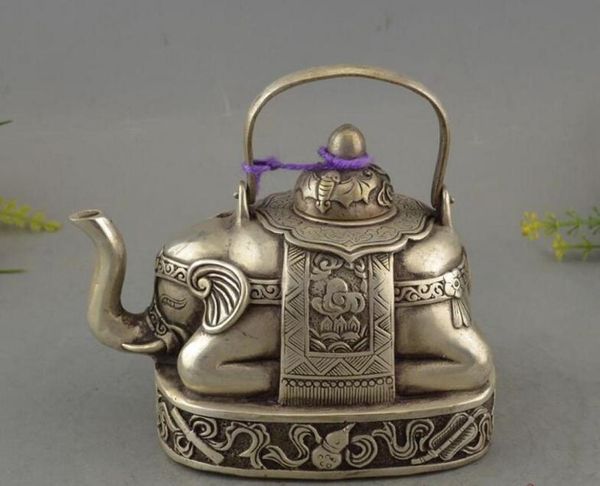 Collection en laiton antique Pot à vin plaqué argenté chanceux huit trésors Elephant Teapot3085031