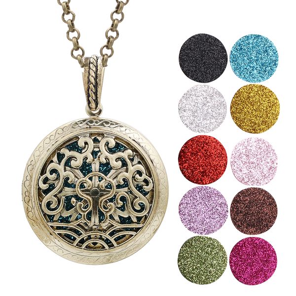 Antique bronze creuse rune fleur d'huile essentielle arôme de parfum diffuseur médaillard charmes flottants charmes pendants avec chaîne