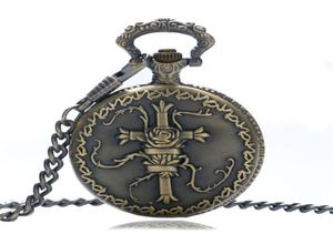 Antique Bronze Men039 Pocket Watch 3D Cross Design Quartz Analog Horloge avec collier Pendant Chaîne Reloj de Bolsillo8292914