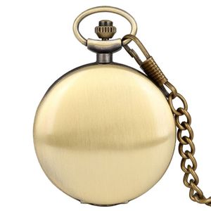 Montre de poche à couverture lisse en Bronze Antique, à Quartz, affichage analogique, horloge pour hommes et femmes, pendentif FOB, chaîne reloj de bolsillo242j