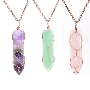 Antique Bronze Arbre de Vie Fil de Cuivre Enveloppé de Quartz Naturel Collier Reiki Guérison Cristal Pendentif