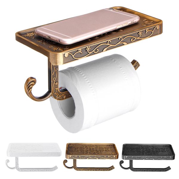 Antique Sculpté En Alliage De Zinc Salle De Bains Papier Support De Téléphone Portable Avec Étagère Salle De Bains Porte-Serviettes Porte-Papier Toilette Boîtes À Mouchoirs 210320