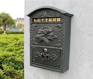 Antiek gegoten aluminium ijzeren brievenbus brievenbus tuindecoratie bloem reliëfversiering decor donkergroen metalen postbrieven brievenbus ho6819483