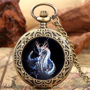 Antique classique Dragon montre de poche pleine couverture de chasseur hommes femmes Quartz horloge analogique numéro arabe collier pendentif chaîne