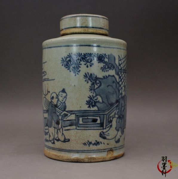 Colección de antigüedades de la dinastía de Qing tardío República Civil de China de China Cubierta azul y blanca Pot Cerámica antigua Antigua Old1607112