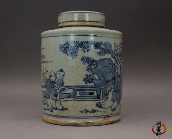 Colección de antigüedades Dinastía de Qing tardío República Civil República de China Carrera azul y blanca Pot de té Cerámica antigua Antigua Old1415990