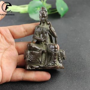 Antieke Koperen Bank Guanyin Bodhisattva Standbeeld Desktop Ornament Boeddha Beeldjes Lucky Feng Shui Home Decors Ambachten Accessoires 240103