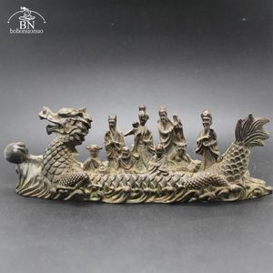 Antique cuivre Dragon bateau huit immortels Statue ornement de bureau Feng Shui Figurines salon décor à la maison artisanat accessoires 240314