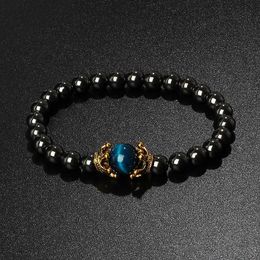 Antique couronne énergie hématite Bracelets hommes Nature oeil de tigre pierre perle breloque bracelet Vintage Dragon griffe obsidienne bijoux cadeau