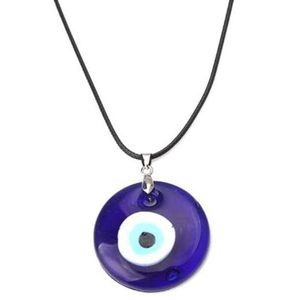 Antieke Diepzee Blauwe Boze Oog Hanger Ketting Turkse Blauwe Oog Choker Glas Oog Leer Touw Ketting Sieraden Cadeau