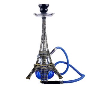 Cachimba antigua con forma de Torre Eiffel con doble tubo, juego completo de cigarrillos, tetera árabe para fumar, pipa de agua shisha, torres plateadas, rojas y marrones