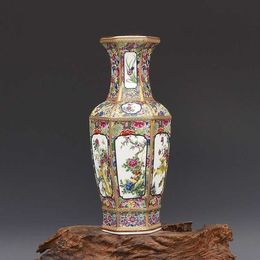 Antieke emaille vaas porselein zeshoekige vaas collectie van het oude porselein gemaakt in Qianlong-dynastie 210623