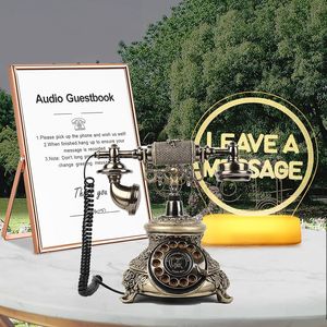 Antieke Europese bruiloft verjaardagsfeestje audio-gastenboek telefoon met gratis LED-huwelijksbord en verticale A5-fotolijst (vintage brons)