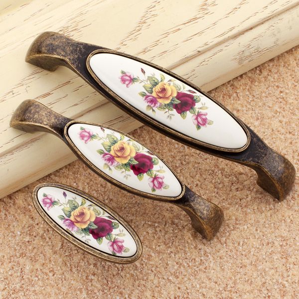 Poignées de meubles anciens tiroirs vintage tire les poignées de porte en céramique et les poignées de fleurs chinoises pour l'armoire de placard