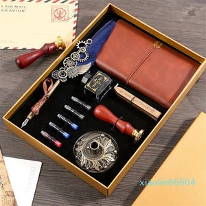 Antico ingranaggio metallo diario retrò elegante piuma Steampunk penna d'inchiostro penna sigillante timbro per ceralacca penna per notebook Steampunk set per regali