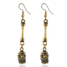 Antiek goud zilveren skelet bengelen oorbellen voor mannen vrouwen hiphop jonge Halloween feest sieraden Europeaan Amerikaan Hot Selling Ear Jewellry Groothandel