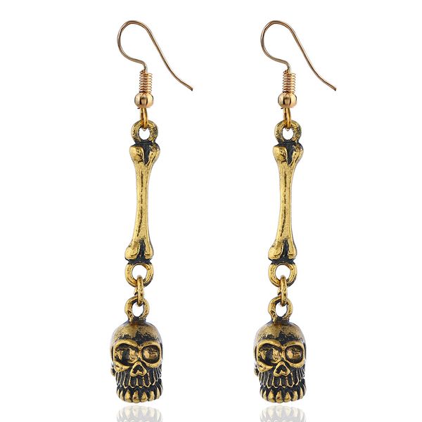 Boucles d'oreilles antiques en forme de squelette en or et argent pour hommes et femmes, bijoux de fête d'halloween, Hip Hop, européens et américains, vente chaude, vente en gros