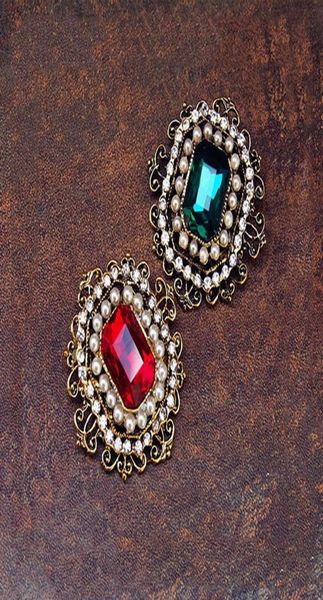 Broche victoriano de perlas de imitación y cristal cuadrado estilo vintage en tono dorado antiguo 7544670
