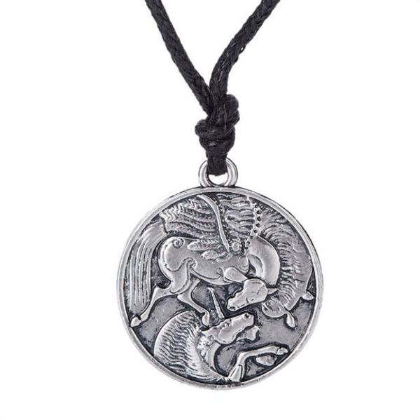 Pendentif gothique antique et licorne rond collier amulette surnaturel bijoux