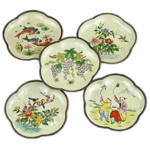 Antieke handcraft emaille kleur kleine plaat Chinese cloisonne koperen schotel decoratie tafel ornamenten thuis bureau decor geschenk