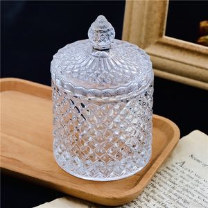 vases de pot de bonbons de bougie en verre coupe géo en cristal haut de gamme antique avec couvercle support en gros