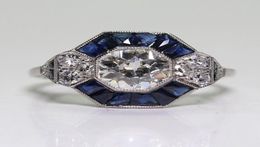 Antieke sieraden 925 sterling zilveren diamanten saffier bruid bruiloft verlovingsring art deco ringmaat 5121783004