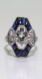 Bijoux antique 925 Sterling Silver Diamond Sapphire Bride Mariage Engagement Art Déco Anneau Taille 5126918990