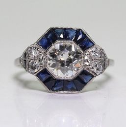 Antieke sieraden 925 sterling zilveren diamanten saffier bruid bruiloft verlovingsring art deco ringmaat 5123325683