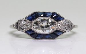 Antieke sieraden 925 Sterling Silver Diamond Saffier Bruid Bruiloft Betrokkenheid Art Deco Ring Size 5122318974