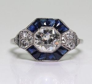 Bijoux anciens 925 Sterling Silver Diamond Sapphire Bride Mariage Engagement Art Déco Anneau Taille 5129428291