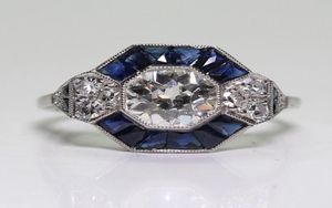 Antieke sieraden 925 Sterling Silver Diamond Sapphire Bride Wedding Engagement Art Deco Ring Size 5124016113