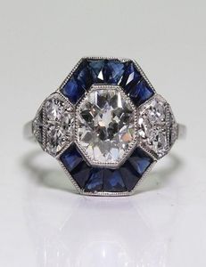 Antieke sieraden 925 sterling zilveren diamanten saffier bruid bruiloft verlovingsring art deco ringmaat 5127642010