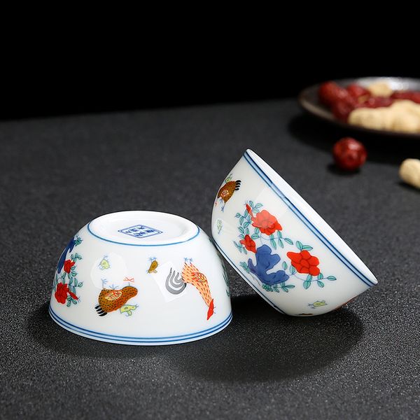 Juego de té antiguo de Kung Fu, juego de regalo, taza de pollo Daming Chenghua Doucai, taza de té de cerámica pintada a mano, formulación al por mayor