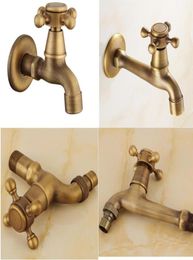 Antieke waskraan Long Spout Solid messing Wasmachine Taps Copper Retro Classic Wall Mounted MOP Pool kraan 7389087