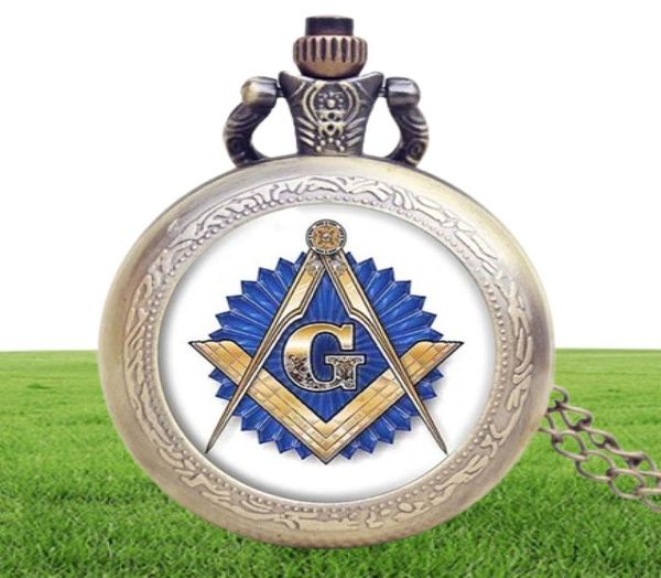 Reloj antiguos Mason Masonry G Diseño de bronce Bolsillo de bolsillo Mujeres Mujeres Reloj analógico con collar de cadena Gift2555159