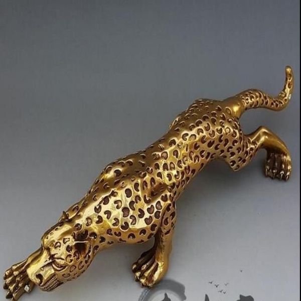 Antique pure cuivre léopard décoration gros argent léopard guépard feng shui bronze home décoration cadeau de collection antique212d