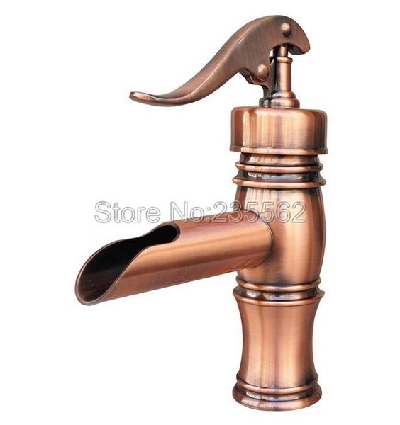 Antique Red Copper Single levier cascade de salle de bain Robinet Basin Basin Basin Tap LNF311