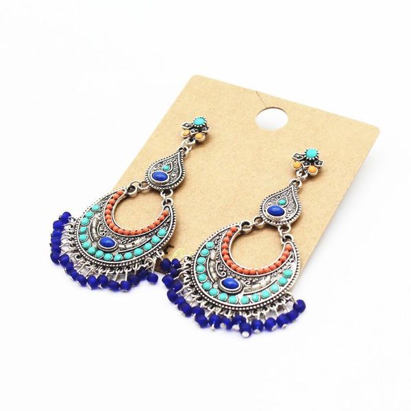 Boucles d'oreilles Boho multicolores pour femmes, couleur argent Antique, perles tribales gitane, Vintage, pompon, bijoux