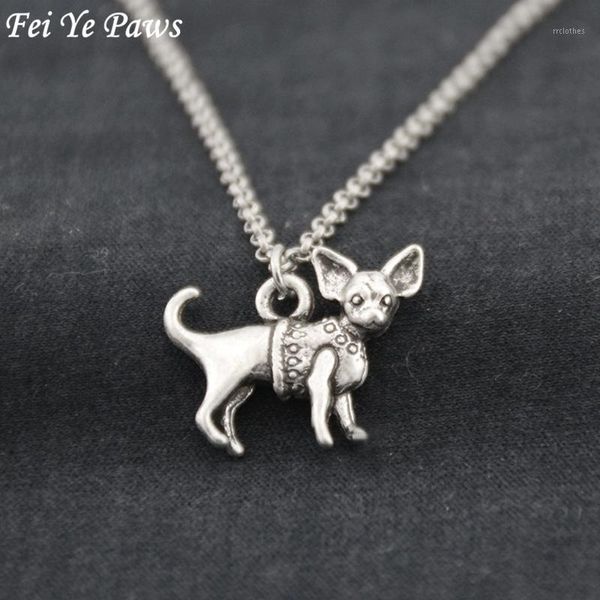 Pendentif Colliers Antique Couleur Argent Chihuahua Chien En Acier Inoxydable Chaîne Collier Boho Animal Chocker Accessoires De Mode Bijoux 20211