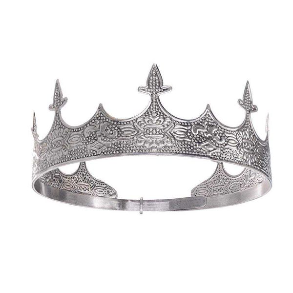 Couronne de roi d'argent antique Couronne pour hommes pour les décorations de fête de bal Royal Medieval Crown Costume Accessoires Tiara Prom Party Hats X0726