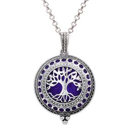 Antique Argent Magnétique Ouvert Arbre de Vie Médaillon Aromathérapie Parfum Pendentif Huile Essentielle Diffuseur Collier pour Bijoux En Gros