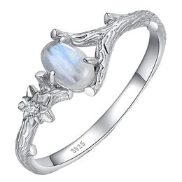 Anillo de plata antigua con piedra lunar Natural, rama de árbol, aniversario, cumpleaños, regalo de Navidad, joyería para mujer y niña