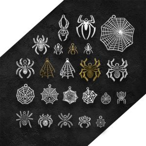 Antiek verzilverde Halloween Spider Web Charms Horror Hangers voor DIY Keychain -sieraden maken Bevindingen Accessoires