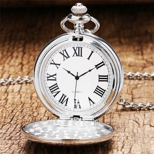 Antique Argent Lisse Cas Hommes Femmes Quartz Montres De Poche De Mode Chaîne Épaisse Collier Montre pour Cadeau Unisexe