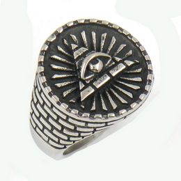 Antiek zilveren roestvrij staal Het alles zien van Horus Evil Eye Eye Pyramid Mason Ring Men's Punk Gothic Rings Punk oude sieraden